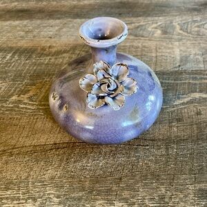 World Market Pottery Purple Vase with Handmade Applied 3D Flower  5" x 6"
